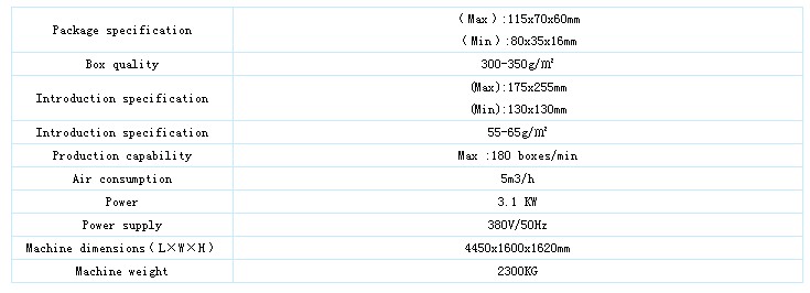 HD-200 Multifunctional High Speed Cartoning Packing Machine parameter